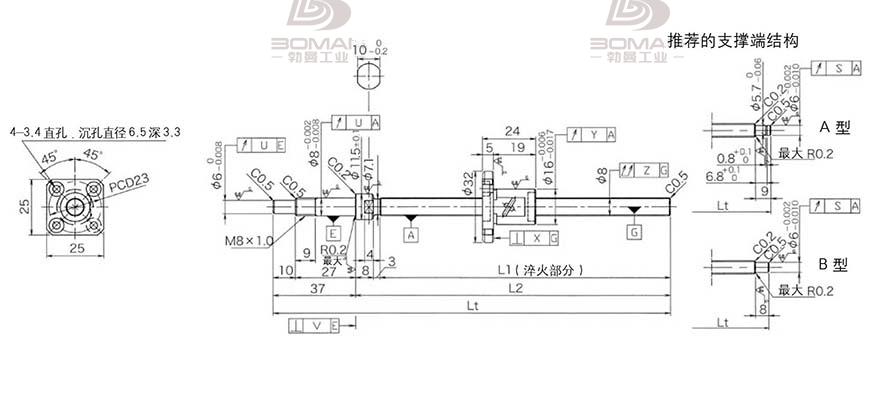 KURODA GP081FDS-AAFR-0170B-C3S 黑田精工丝杆底座安装图